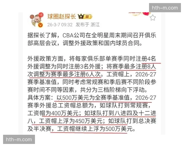 外援注册人数从8个减到6个，每场最多注册4名外援调整为3名